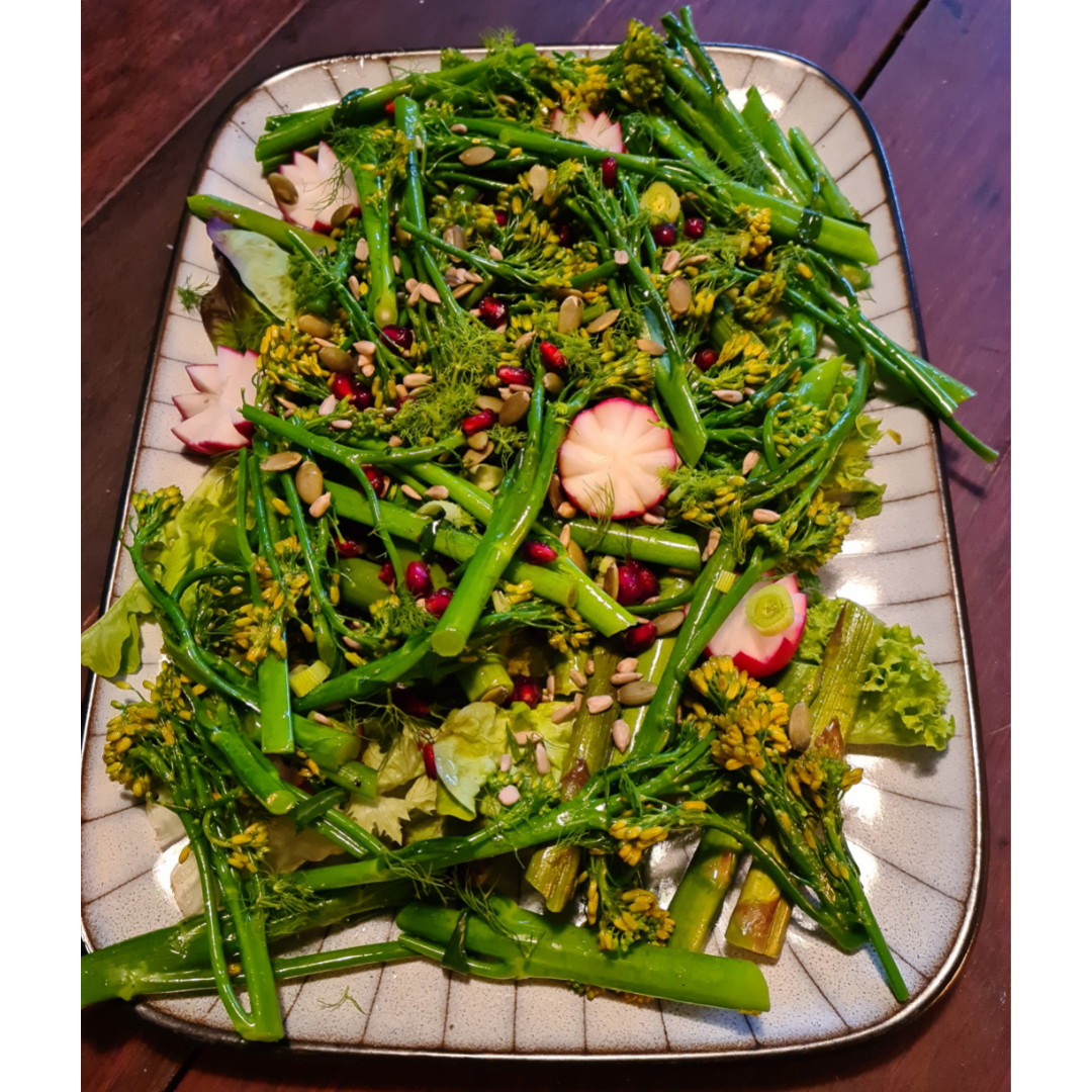 Asparagus Brocolini Avocado and Pomegranate Salad